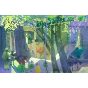 Masood A Khan, Raushni, 40 x 60 Inch, Acrylic on Paper Board, Cityscape Paintings, AC-MAK-001